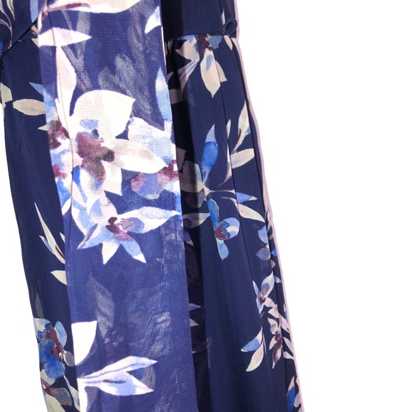 Eliza J Navy Blue Floral Halter Maxi Evening Wedding Party Dress Size 8 - Picture 10 of 14